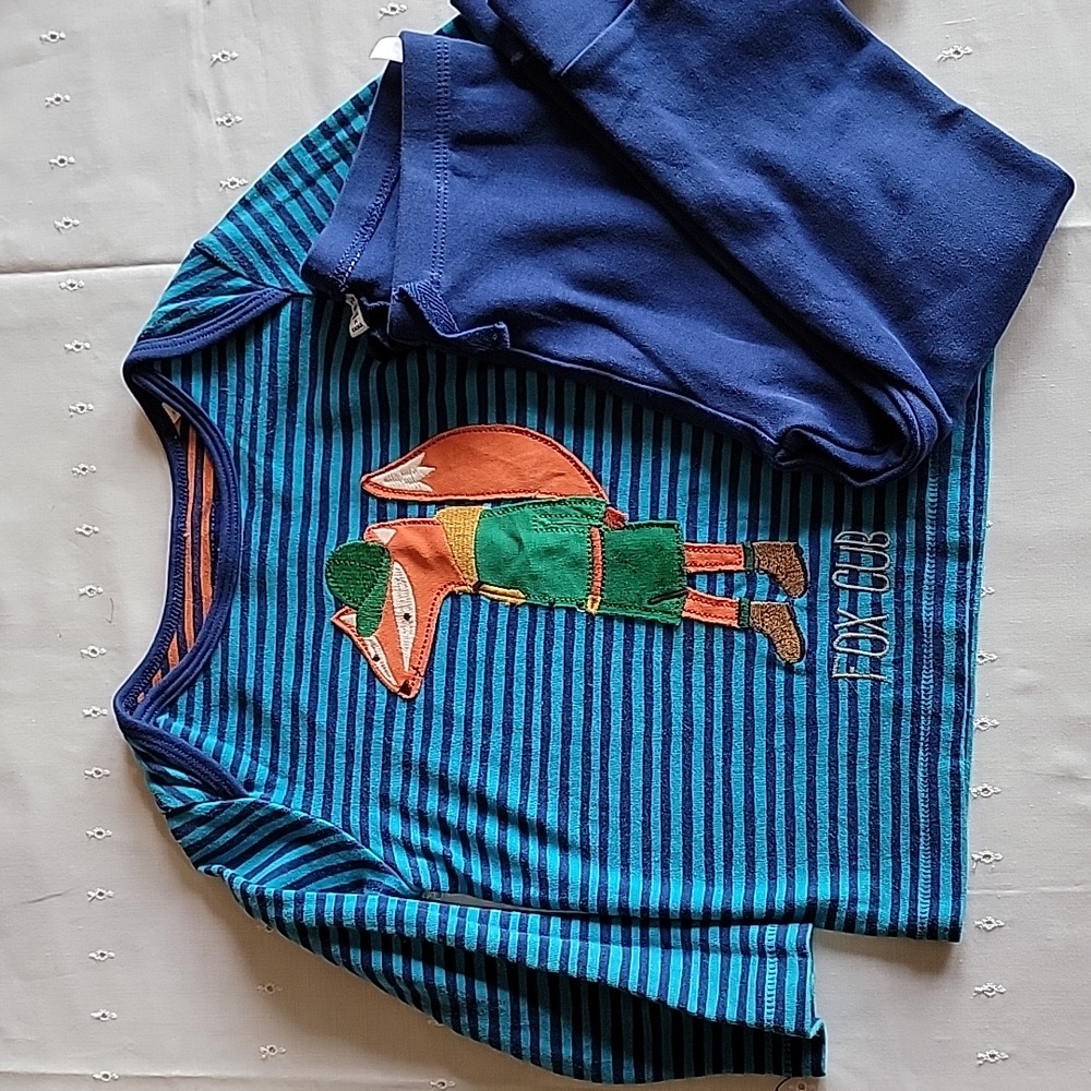 Kids Joules Clothing Striped‎ Fox Matching Set, Blue/Green, Size 2-3Y, Pre-Owned